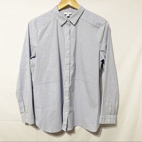J. Jill Tops - L J. Jill Mixed Stripe Blue White Button Down Collared Blouse